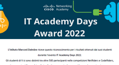 Il Marconi riceve il riconoscimento per i risultati ottenuti dai suoi studenti durante l’evento IT Academy Days 2022