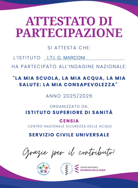 ITI “G. Marconi” partecipa all’indagine nazionale sulla qualità dell’acqua